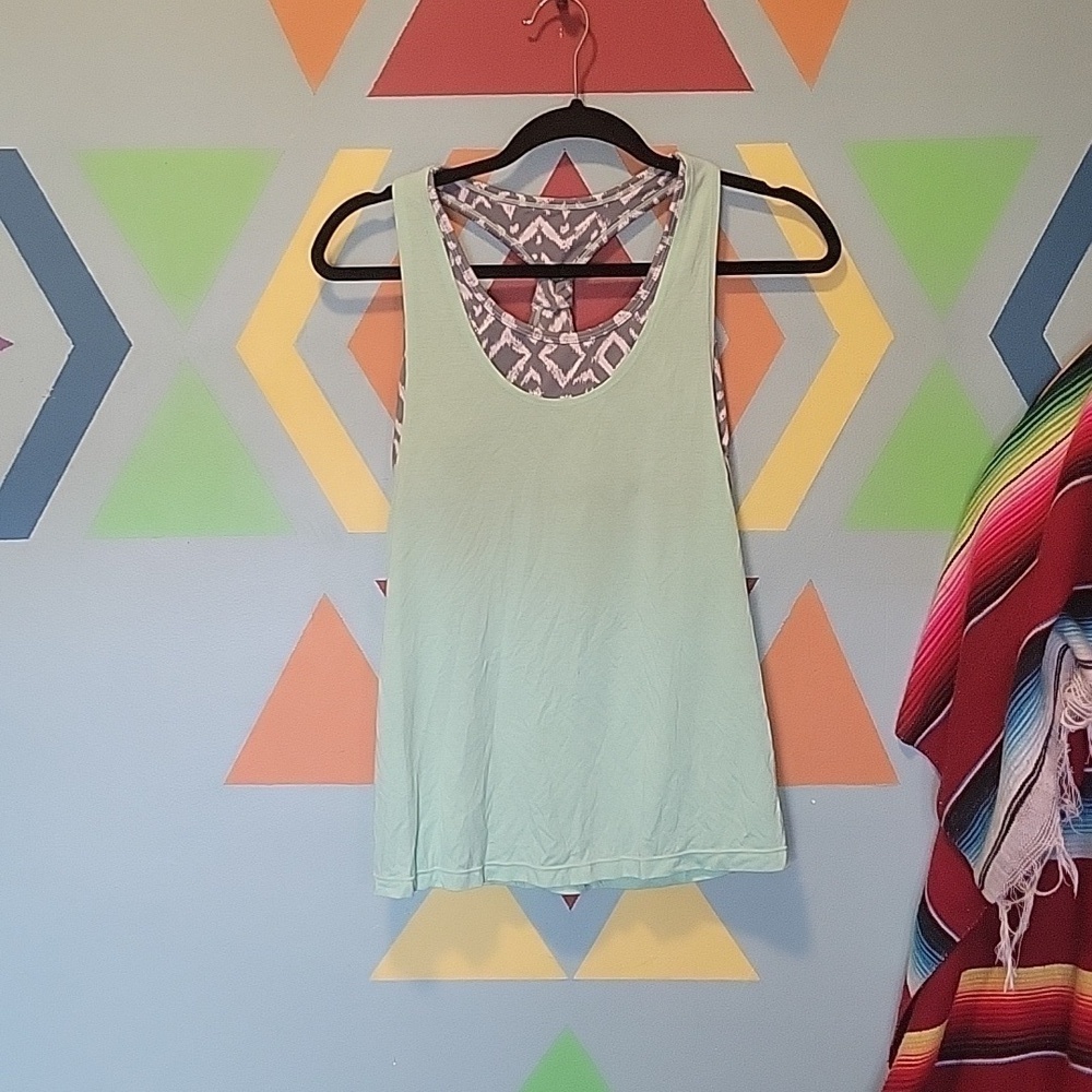 Aperture Active Mint Green & Silver  Tanktop With Built In Sports Bra Size Small